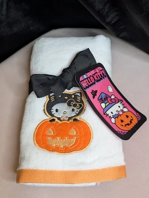 Lindo paquete de 2 toallas de mano Hello Kitty Halloween calabaza lindo tema gótico Foto 1 de 2