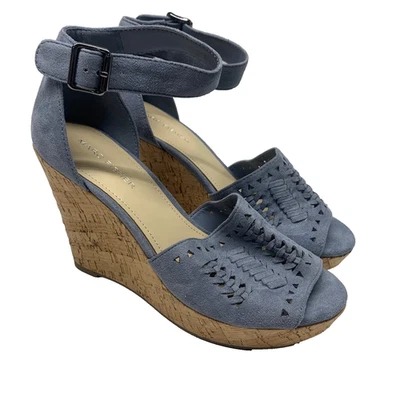 Sandalias de tacón de cuña de gamuza sintética azul Marc Fisher Batini para mujer talla 8 M Foto 1 de 4