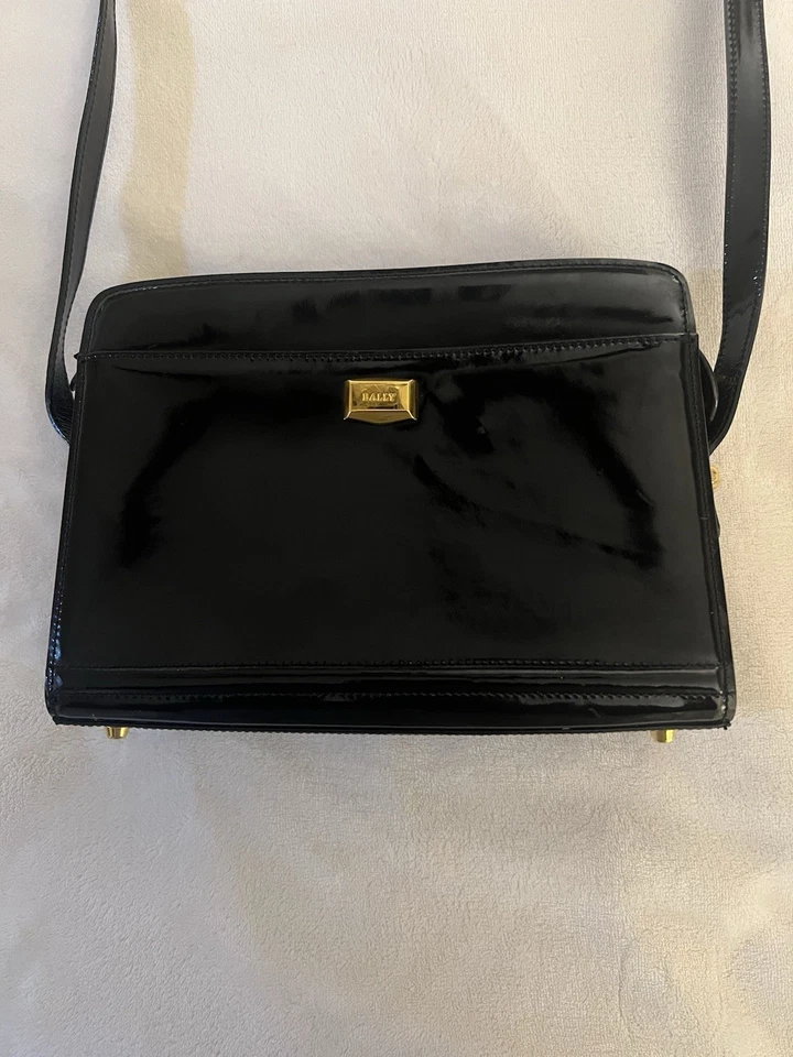 BALLY Black Patent Leather /Gold Hardware/ Crossbody Bag Classic Logo - Image 1 of 4