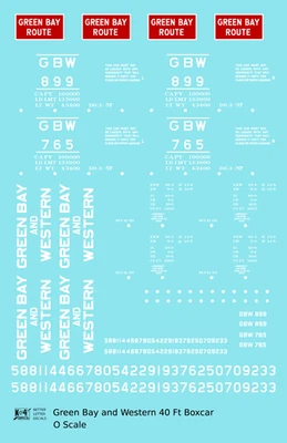 K4 O Scale Decals Green Bay and Western 40 Ft Boxcar White and Red - Image 1 of 3