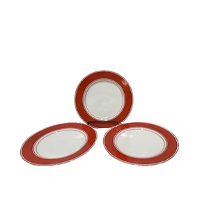 Fitz and Floyd Rondelet Rouge - 3 Red Dinner Plates - White Center - Picture 1 of 4