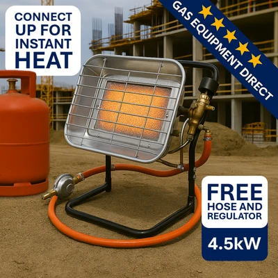 4.5KW Portable Propane LPG Gas Heater - Site, Patio, Fishing - STAND & REGULATOR - Image 1 of 4