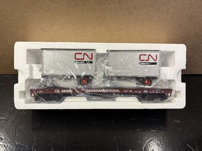 MTH PREMIER CN CANADIAN NATIONAL FLAT CAR W/ (2) 20’ TRAILERS O SCALE 20-95166 - Image 1 of 3