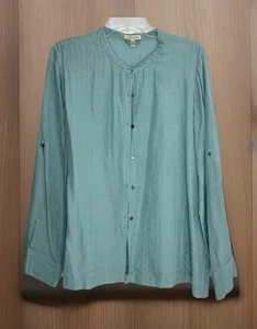 Camicia Eileen Fisher misto seta fascia délavé colletto bottoni verde bluastro taglia XL - Foto 1 di 7
