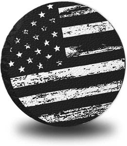 15" Spare Tire Covers for Tire,USA Flag Trailer Cover Black&White - Picture 1 of 7