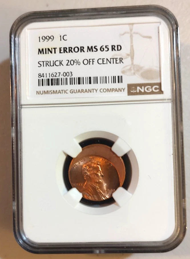 1999 ERROR NGC MS65RD  Struck 20% Off Center Lincoln Cent Coins - Image 1 of 1