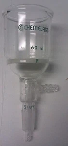 CHEMGLASS 60 mL Filter Funnel, Buchner, 14/20 Lower Vacuum Asmbly, F Frit GREAT - Bild 1 von 6
