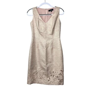 Rickie Freeman Teri Jon Metallic Pink Gold Dress Lace Party Cocktail Sheath 4 - Picture 1 of 6