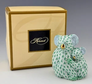 🦋 NEW in BOX HEREND Smaller KOALA BEAR Pair Green Fishnet Figurine $585 Retail - Picture 1 of 6