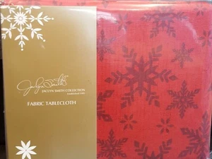 Jaclyn Smith Red with Red Snowflakes Fabric Tablecloth 60" x 84" - NIP! - Picture 1 of 5
