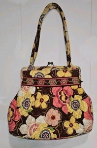 Vera Bradley Alice Buttercup Floral Kiss Lock Satchel Bag Purse Pre-Owned - Picture 1 of 18