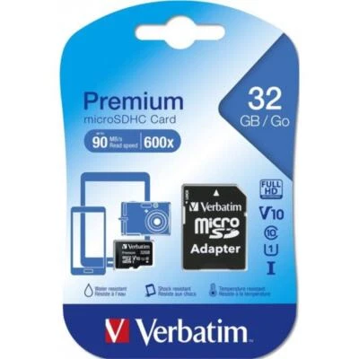 VERBATIM PREMIUM microSDHC CARD 32 GB MICRO SD MEMORIA/ADATTATORE v10 CLASSE 10 - Immagine 1 di 4