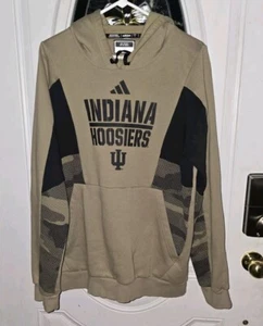 EUC Adidas IU Hoosiers Hooded Tan Camo Sweatshirt Size Large - Picture 1 of 10