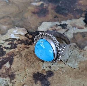 VINTAGE SOUTHWESTERN TURQUOISE STERLING SILVER RING - SIZE 12 / Free S&H - Picture 1 of 4