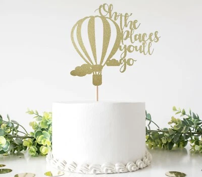 Oh The Places You'll Go Cake Topper Baby Shower Revelar Género Doble Cara Dorado Foto 1 de 2