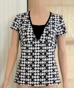 East 5th Womens Short Sleeve Black & White Blouse Size M - Picture 1 of 11