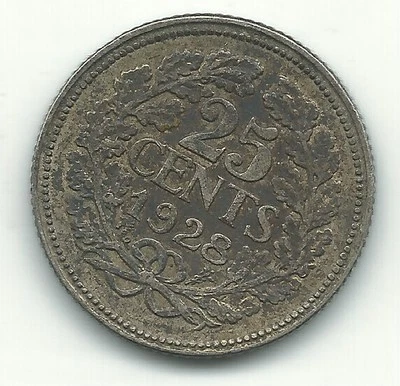 DE COLECCIÓN MUY BONITO 25 CENTAVOS DE PLATA DE LOS PAÍSES BAJOS 1928-MAY536 Foto 1 de 2