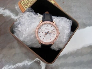 FOSSIL ES 4052 TAILOR ROSE GOLD SWAROVSKI DOUBLE ROW CRYSTAL BEZEL STONES  - Picture 1 of 11