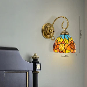 E26 Wall Sconce Lamp Tiffany Vintage Stained Glass Wall Light Indoor 110V - Picture 1 of 19