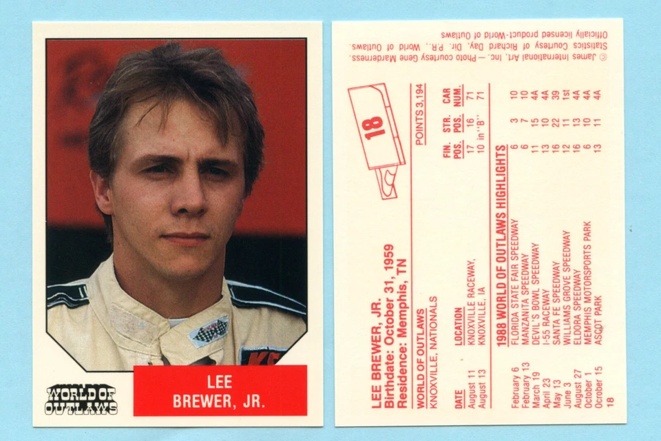 1988 World of Outlaws - Lee Brewer, JR - Image 1 of 1