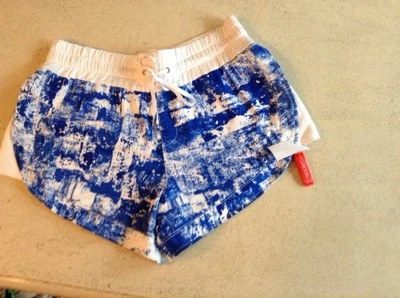 Designer Helmut Lang Scriber Blue White Cotton Drawstring Shorts Women’s Large - Image 1 of 4