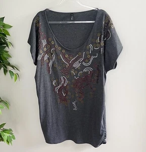 Mink Denim Women's Size M Tunic Top Tshirt Short Sleeves Grey Sequins - Picture 1 of 9