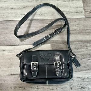 Coach Soho 9355 Black Leather Buckle Flap Crossbody Bag Y2K Vintage 2000s - Picture 1 of 16