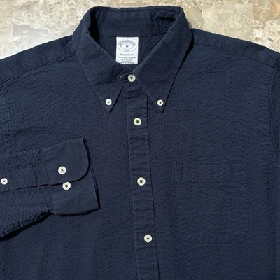 Brooks Brothers Shirt Mens Medium Blue Seersucker Long Sleeve Regent Cotton - Image 1 of 4