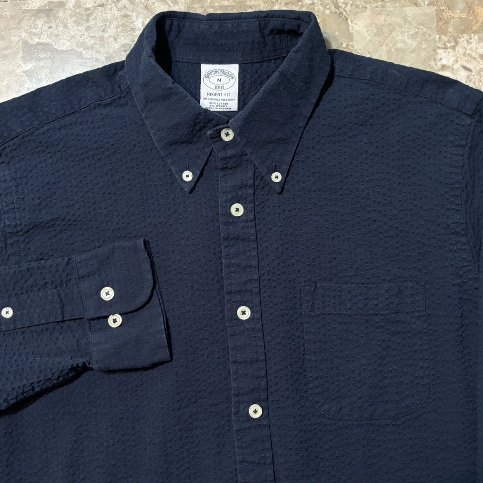 Brooks Brothers Shirt Mens Medium Blue Seersucker Long Sleeve Regent Cotton - Image 1 of 4