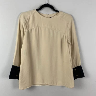 Blusa DEREK LAM Beige Negra Manga 3/4 Seda Talla 44 EE. UU. 6 Foto 1 de 4