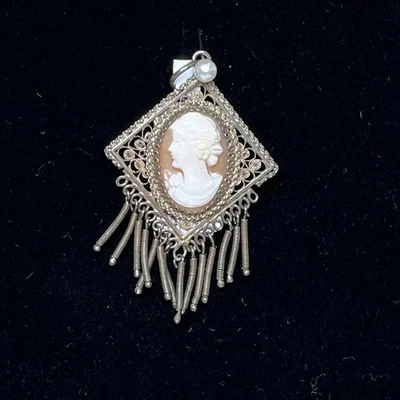 Sterling Silver Cameo Pendant with Filigree Design - Image 1 of 4