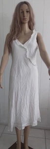 Midi Sun Dress  Asymmetrical Hem Ruffle Core JOHN ROBERTS Ivory  - Picture 1 of 4