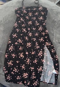 Garage Womens Dress 90s Floral Black Slit Spaghetti Strap Vintage Style Petite S - Picture 1 of 7