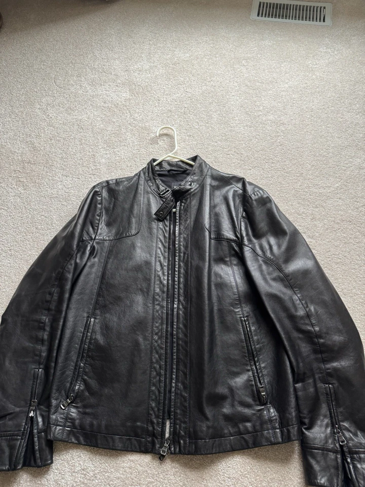 Chaqueta de motociclista Hugo Boss para hombre de cuero de cordero italiano talla 50 estilo negro "arcilla" abrigo Foto 1 de 4