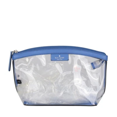 Bolsa de cosméticos Kate Spade Sabine mediana en PVC transparente con borde azul Foto 1 de 4