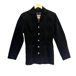 Cripple Creek Suede Leather Jacket Womens Sz Medium Solid Black Pockets Collar - Picture 1 of 15