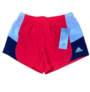 Adidas Girls Big Elastic Waistband Colorblock Woven Short Vivid Red Size S (7/8) - Picture 1 of 7