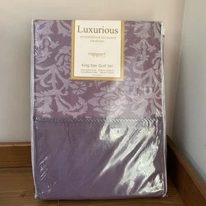 Duvet Set King Size Jacquard Quilt Cover with Pillow Cases - Aubergine - Picture 1 of 12
