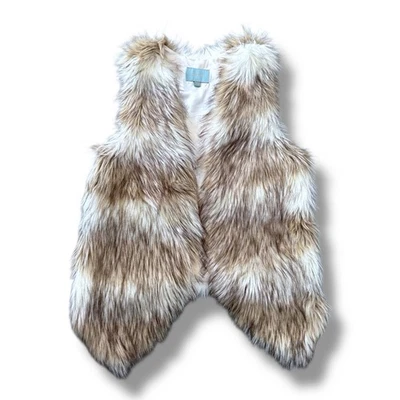 Chaleco de piel vegano para mujer XS Skies Are Blue Brown Beige cálido suave occidental chic boho Foto 1 de 4