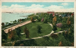 Lake Park und Hafen Blick vom Leuchtturm Milwaukee WIS Wisconsin Postkarte - Bild 1 von 2