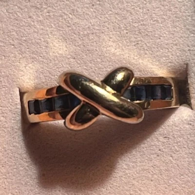 Anillo BH Effy Oro Amarillo Blanco 14K Zafiro Banda Cruzada - TALLA 6.25 Foto 1 de 4