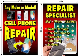 YOU GET 2 PERFORATED WINDOW VINYL DECALS  2' X  3' CELL PHONE REPAIR UNLOCKING  - Picture 1 of 2