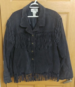 Chaqueta Western Back In The Saddle para mujer 3X azul medianoche gamuza con flecos - Imagen 1 de 4