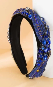 New Boutique Glam Jeweled Royal Blue Rhinestone Decor Headband Hair Accessory - Picture 1 of 3