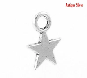 100pcs. Antique Silver Star Charms Pendants – 11mm x 9mm (0.43 in x 0.35 in) - Picture 1 of 3