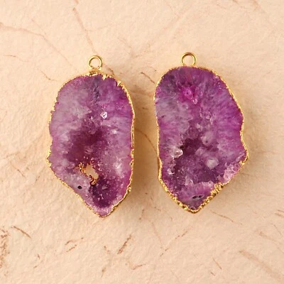 Ravishing Purple Geode Druzy 24k Gold Electroplated DIY Making Pair Connectors - Image 1 of 3
