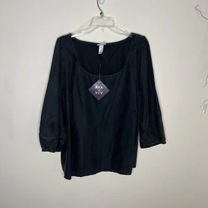 Ava Viv Women's 3X Muted Black 3/4 Puff Sleeve Scoop Neck Pullover Top NEW - Picture 1 of 9
