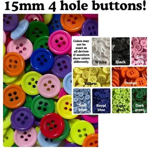 20 or 40 15mm Buttons Plastic 15mm 4 hole - Picture 1 of 5