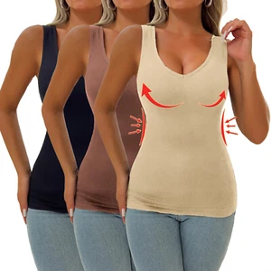 Women Tummy Control Shapewear Body Shaper Tank Tops Camisole Slim V-neck Vests - Picture 1 of 18