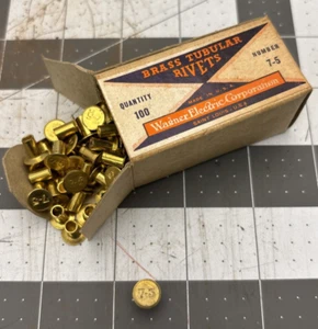 100 Wagner Electric Brass Tubular Rivets #7-5 in Original NOS Box - Picture 1 of 4